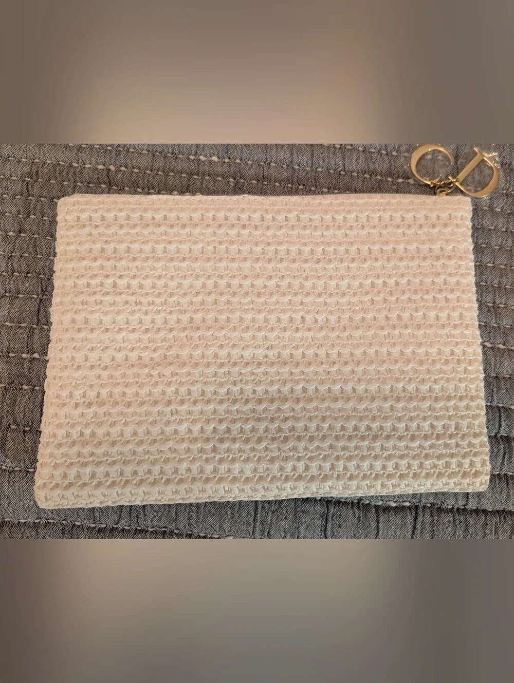Dior White Raffia Makeup Bag Pouch Clutch - New with Box